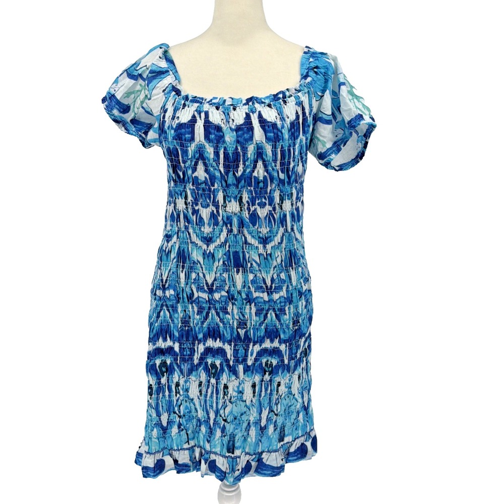 Antica Sartoria Giacomo Cinque Smocked Top Mini Dress Blue White OS EUC Resort